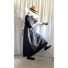 画像1: リネン割烹着(スミクロ） 長袖/５分袖 (1)